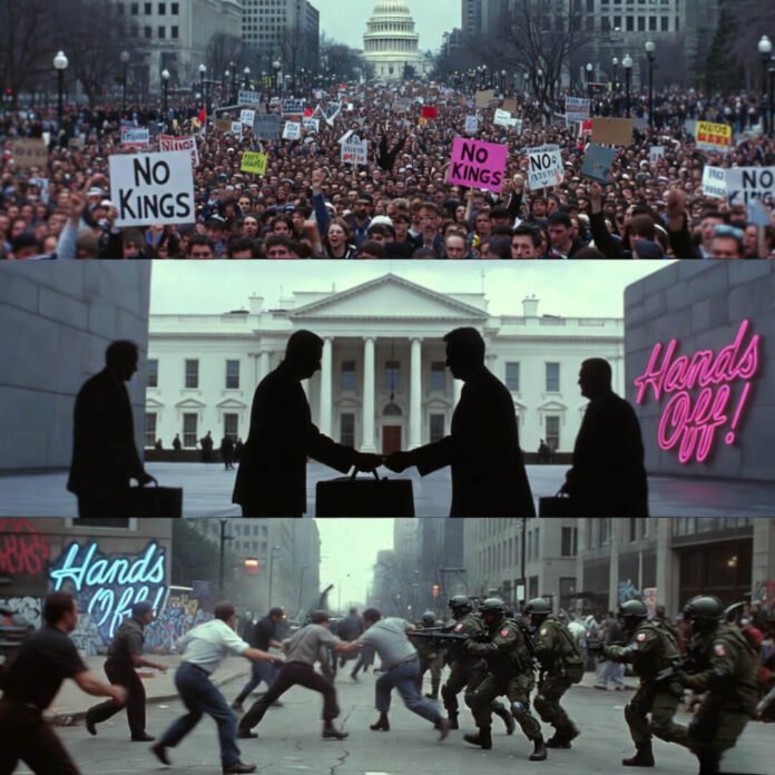 shadowy figures exchanging briefcases near the White House,